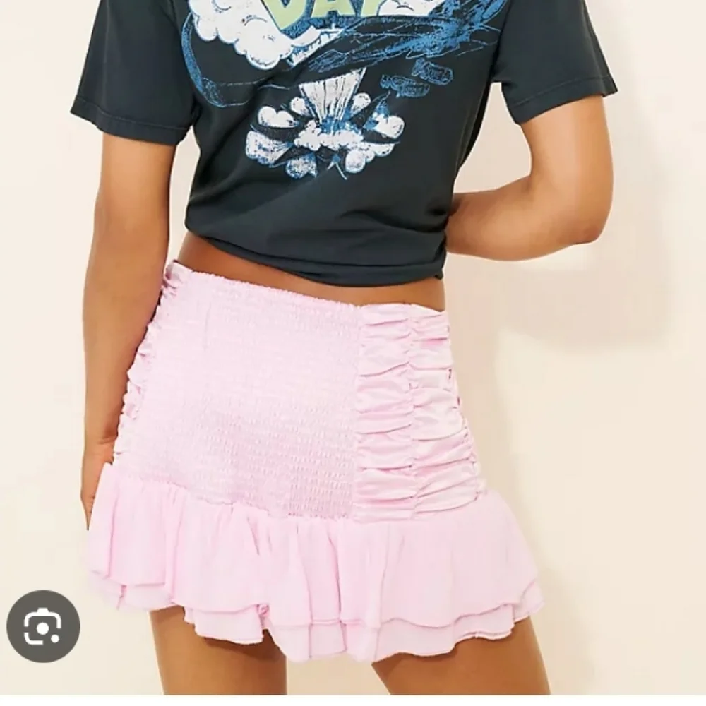 Maeve Pink/rose Chiffon Smocked Ruffle Satin Mini Skirt Sz-M